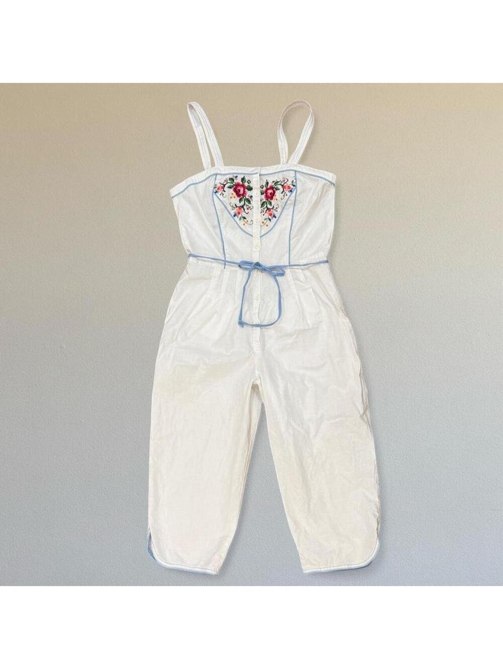 Vintage 70s embroidered cotton jumpsuit Sz. XS/S